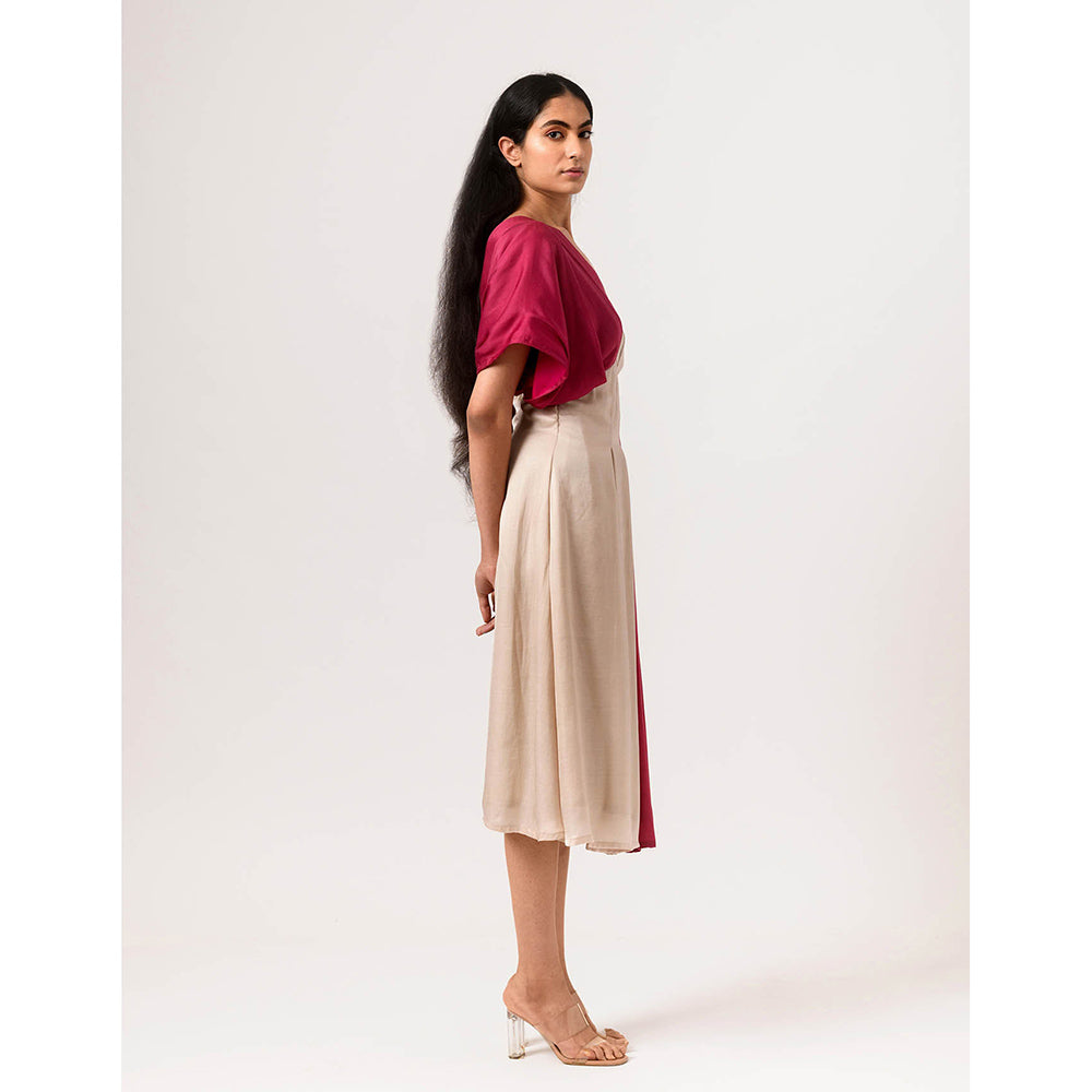 NEORA BY NEHAL CHOPRA Wine Ecru Square Midi Dress