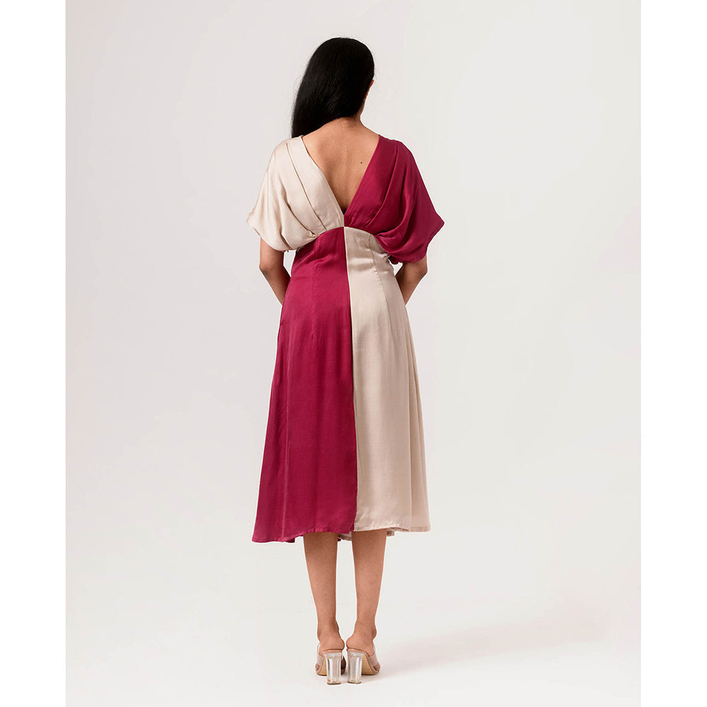 NEORA BY NEHAL CHOPRA Wine Ecru Square Midi Dress