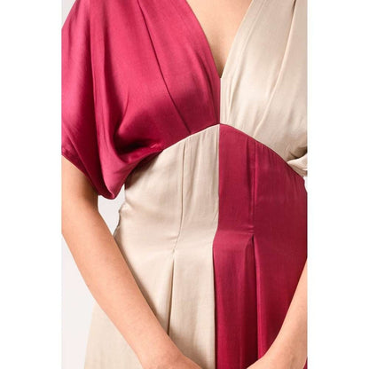 NEORA BY NEHAL CHOPRA Wine Ecru Square Midi Dress