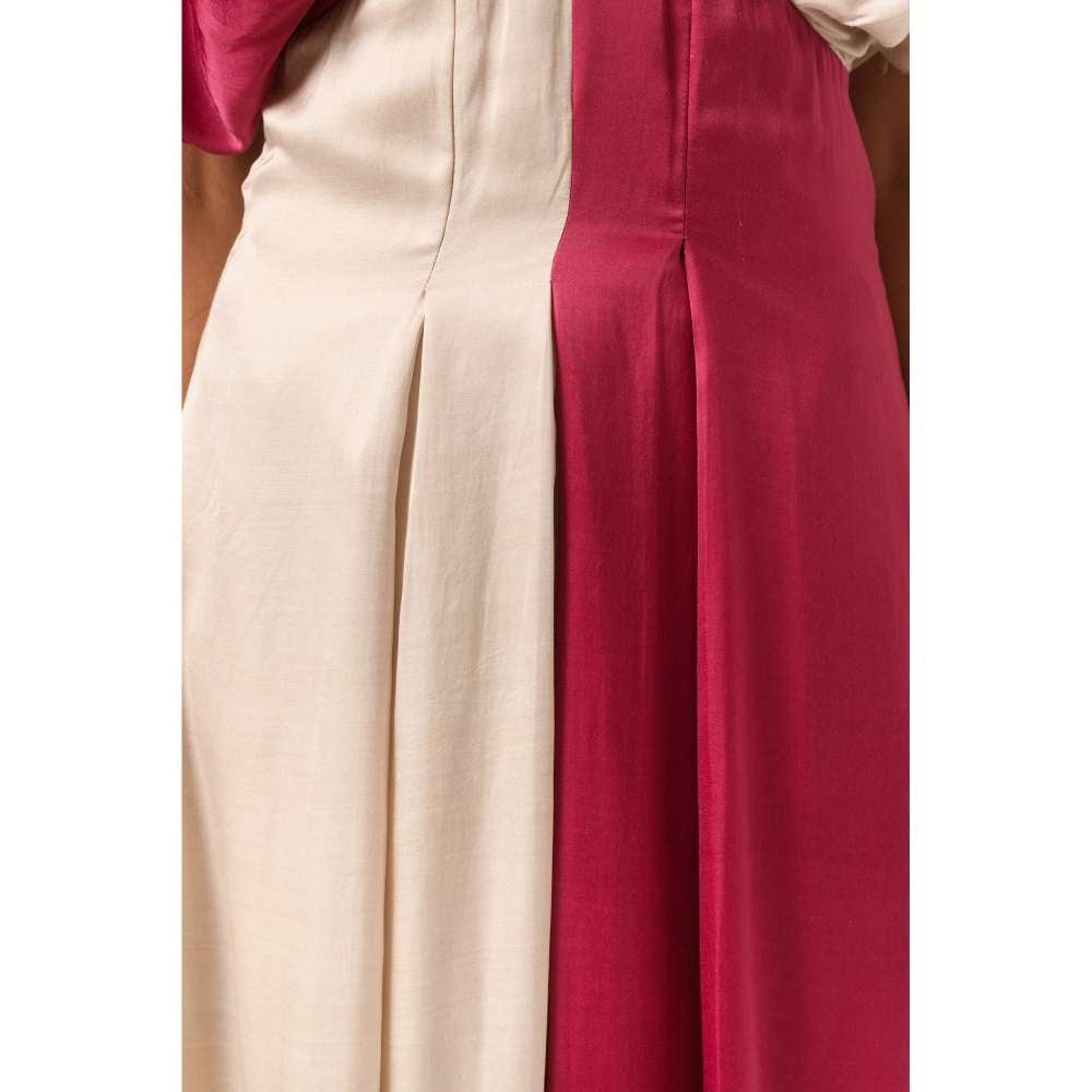 NEORA BY NEHAL CHOPRA Wine Ecru Square Midi Dress