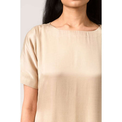 NEORA BY NEHAL CHOPRA Ecru & Green Gather Midi Dress