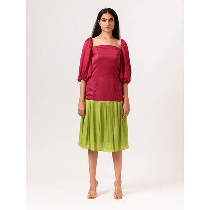 NEORA BY NEHAL CHOPRA Wine & Green Gather Midi Dress