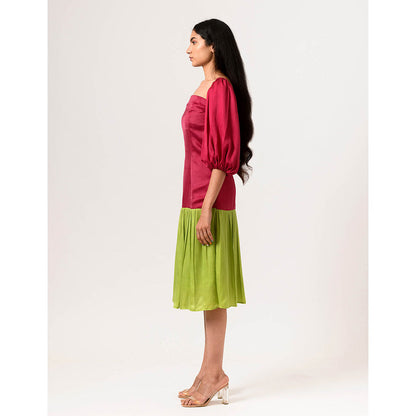 NEORA BY NEHAL CHOPRA Wine & Green Gather Midi Dress