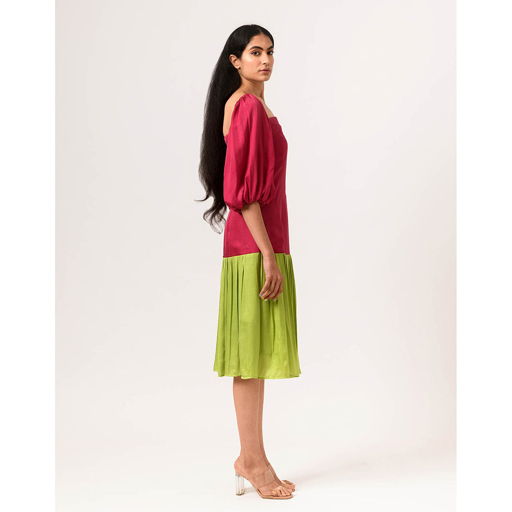 NEORA BY NEHAL CHOPRA Wine & Green Gather Midi Dress