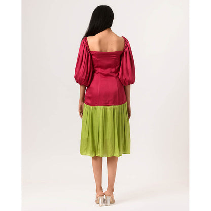 NEORA BY NEHAL CHOPRA Wine & Green Gather Midi Dress