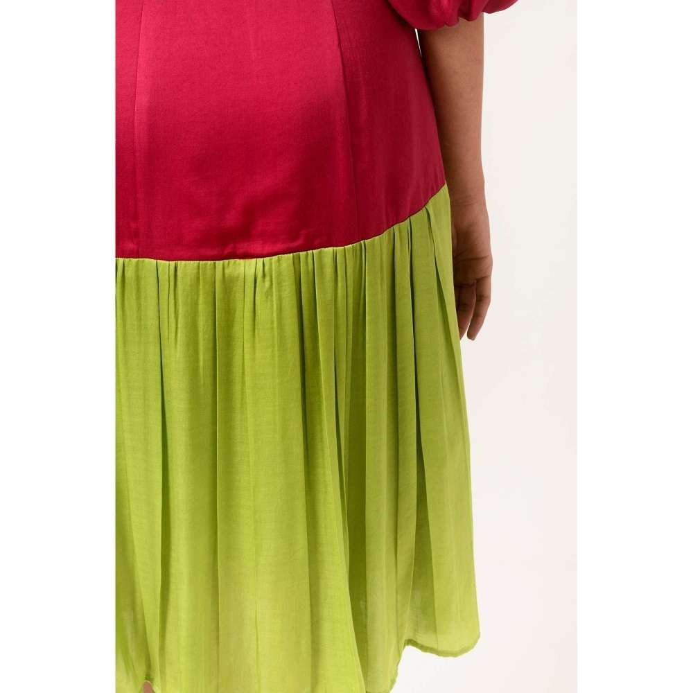 NEORA BY NEHAL CHOPRA Wine & Green Gather Midi Dress