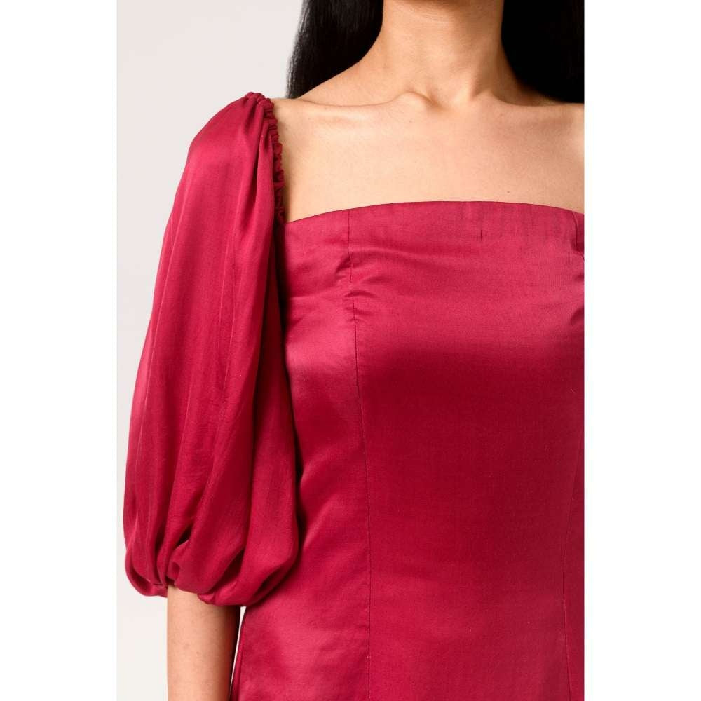 NEORA BY NEHAL CHOPRA Wine & Green Gather Midi Dress