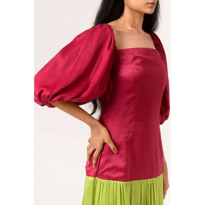 NEORA BY NEHAL CHOPRA Wine & Green Gather Midi Dress