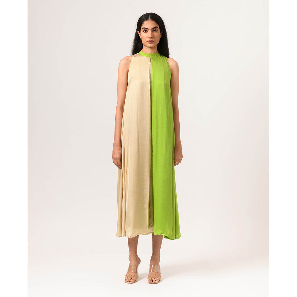 NEORA BY NEHAL CHOPRA Ecru & Green Halter Neck Midi Dress