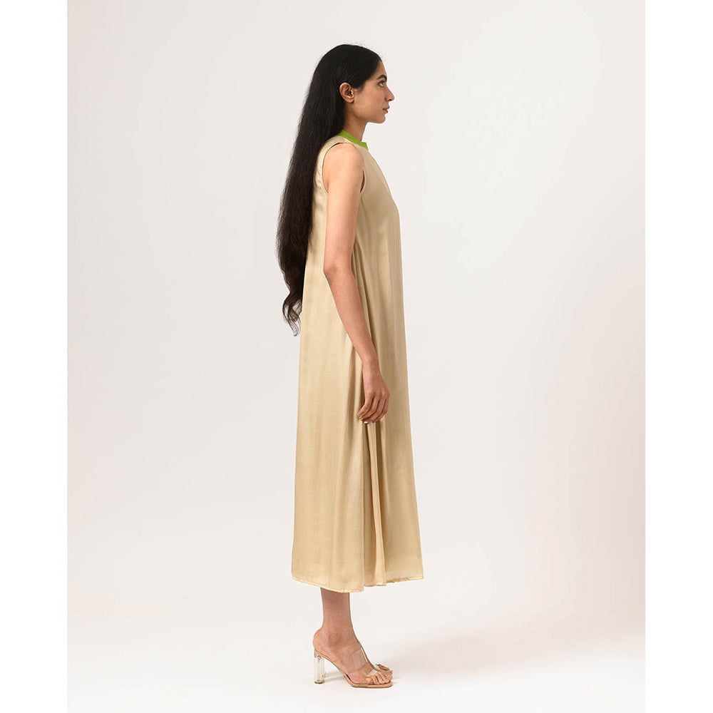 NEORA BY NEHAL CHOPRA Ecru & Green Halter Neck Midi Dress