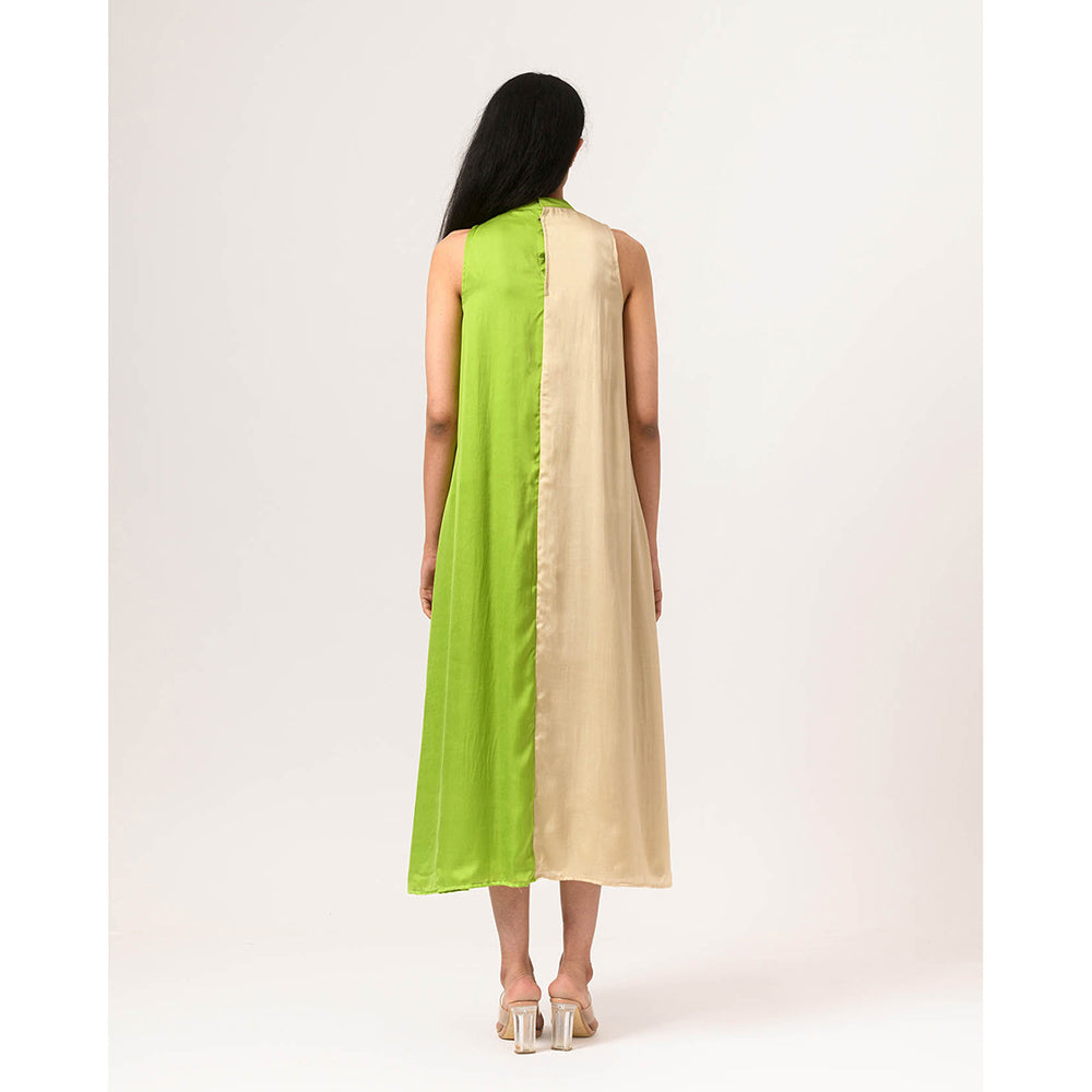 NEORA BY NEHAL CHOPRA Ecru & Green Halter Neck Midi Dress