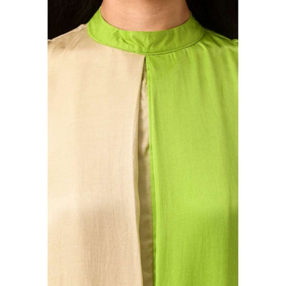 NEORA BY NEHAL CHOPRA Ecru & Green Halter Neck Midi Dress