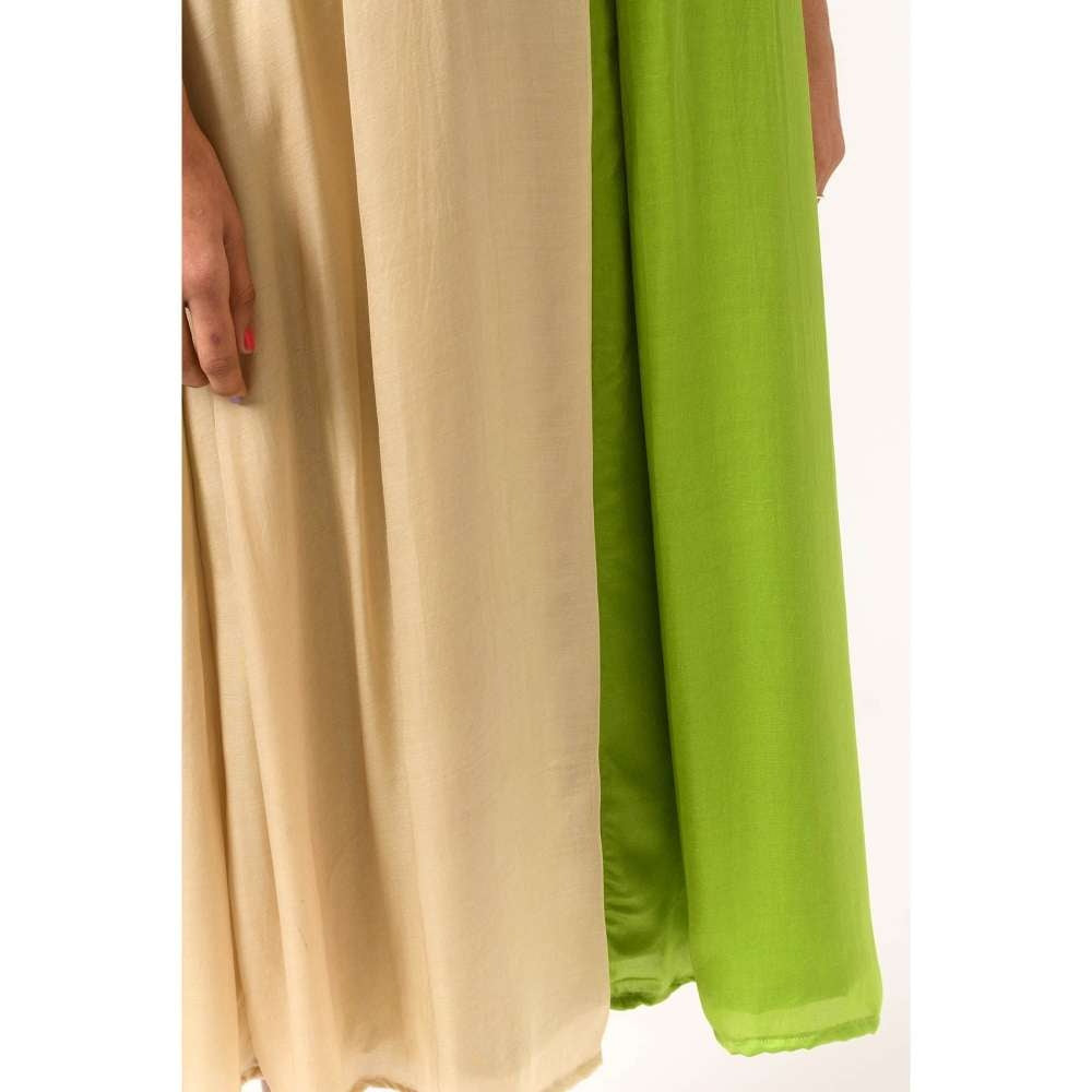NEORA BY NEHAL CHOPRA Ecru & Green Halter Neck Midi Dress