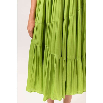 NEORA BY NEHAL CHOPRA Yellow & Green Asymmetrical Gather Midi Dress