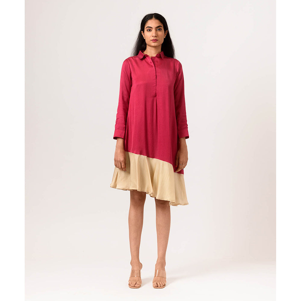 NEORA BY NEHAL CHOPRA Wine Ecru Asymmetrical Knee Length Dress