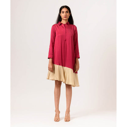 NEORA BY NEHAL CHOPRA Wine Ecru Asymmetrical Knee Length Dress