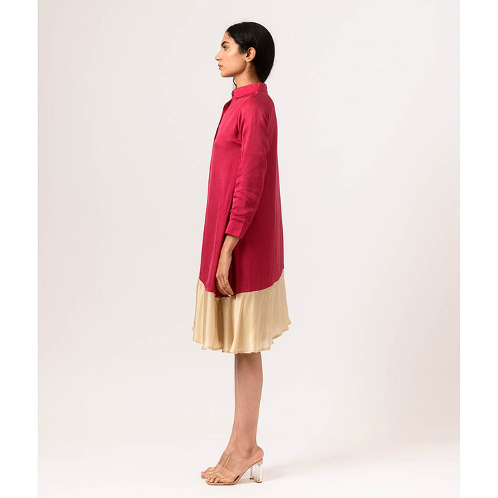 NEORA BY NEHAL CHOPRA Wine Ecru Asymmetrical Knee Length Dress