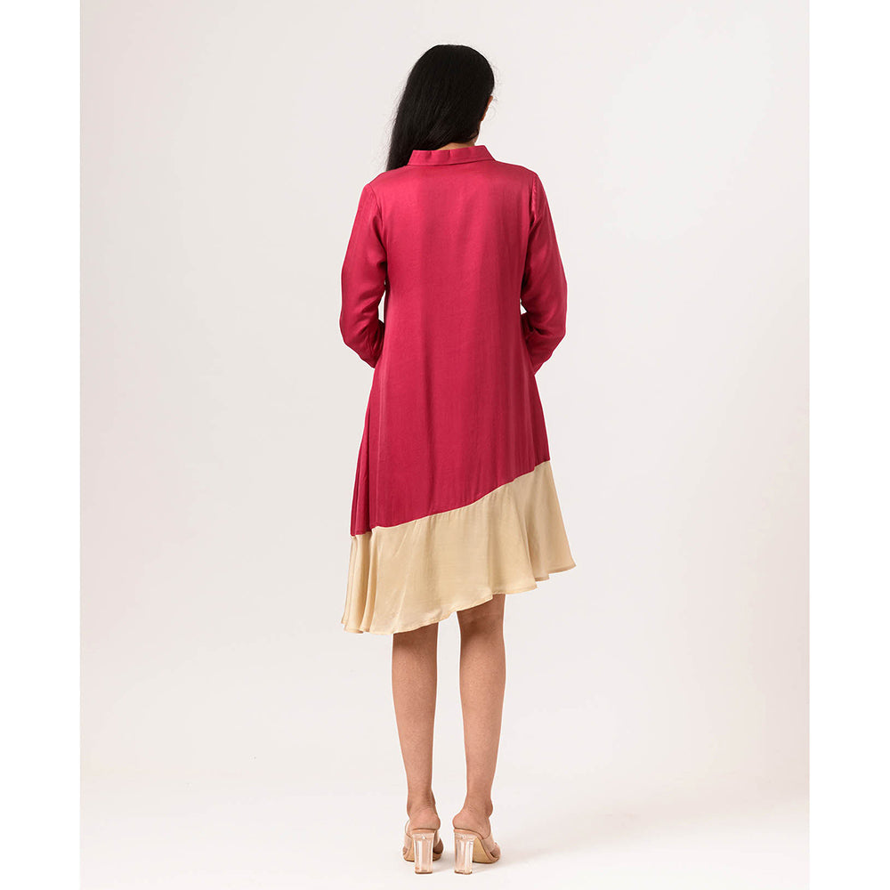 NEORA BY NEHAL CHOPRA Wine Ecru Asymmetrical Knee Length Dress
