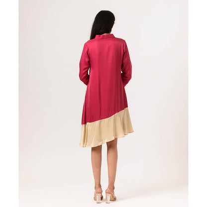 NEORA BY NEHAL CHOPRA Wine Ecru Asymmetrical Knee Length Dress
