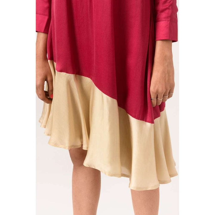 NEORA BY NEHAL CHOPRA Wine Ecru Asymmetrical Knee Length Dress