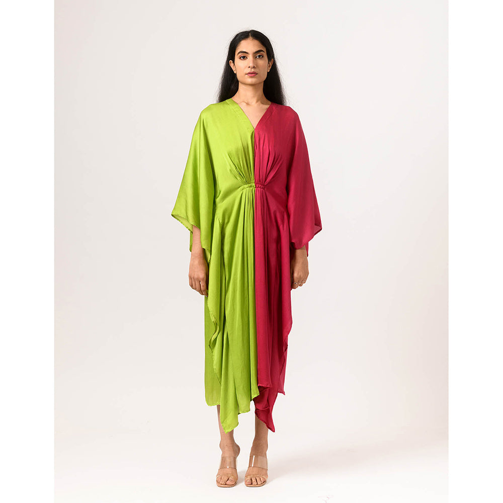 NEORA BY NEHAL CHOPRA Green & Wine Kaftan Midi Dress