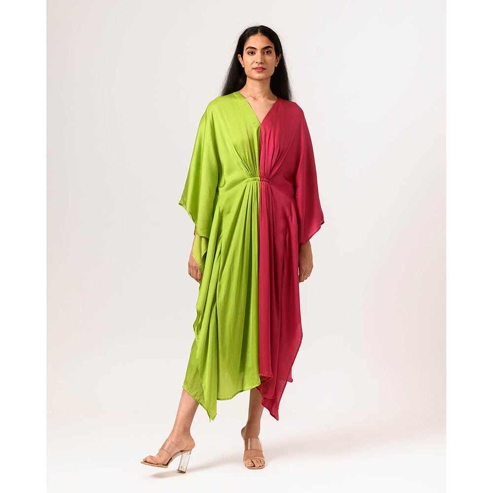 NEORA BY NEHAL CHOPRA Green & Wine Kaftan Midi Dress