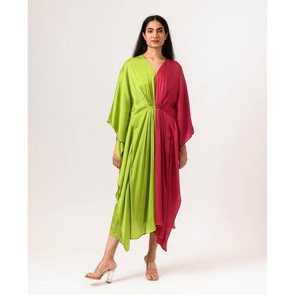 NEORA BY NEHAL CHOPRA Green & Wine Kaftan Midi Dress