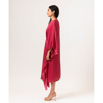 NEORA BY NEHAL CHOPRA Green & Wine Kaftan Midi Dress
