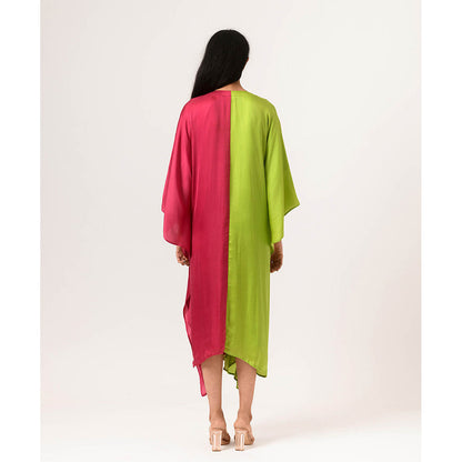 NEORA BY NEHAL CHOPRA Green & Wine Kaftan Midi Dress