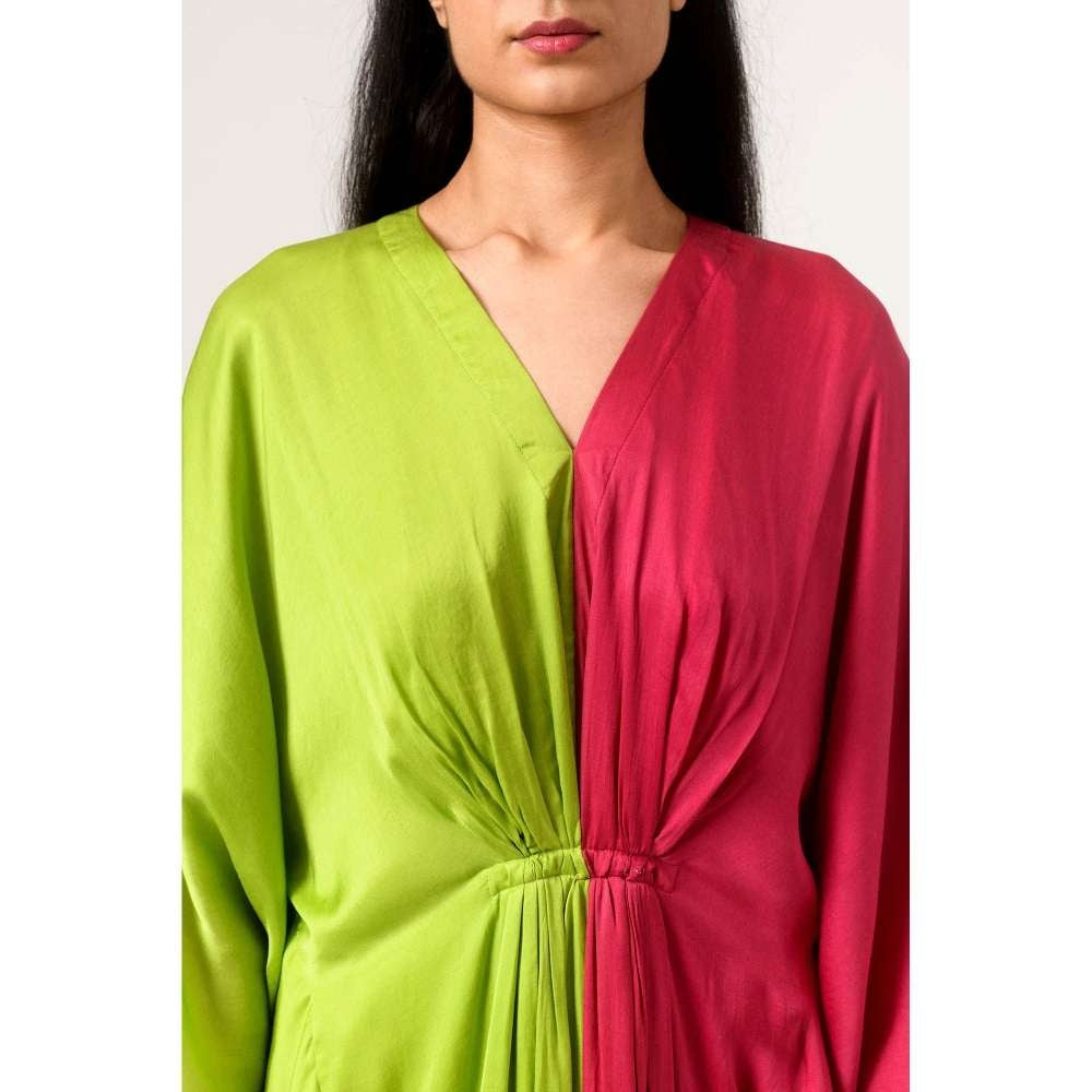 NEORA BY NEHAL CHOPRA Green & Wine Kaftan Midi Dress