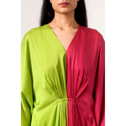 NEORA BY NEHAL CHOPRA Green & Wine Kaftan Midi Dress