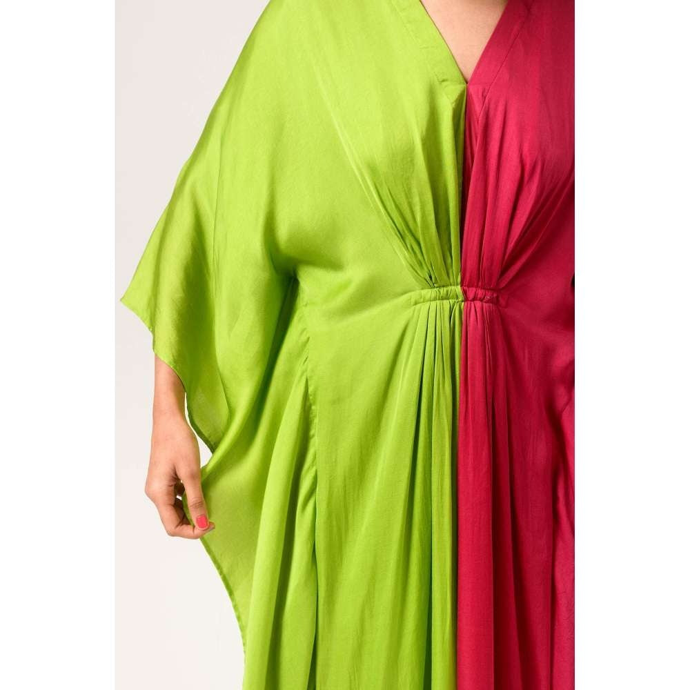NEORA BY NEHAL CHOPRA Green & Wine Kaftan Midi Dress