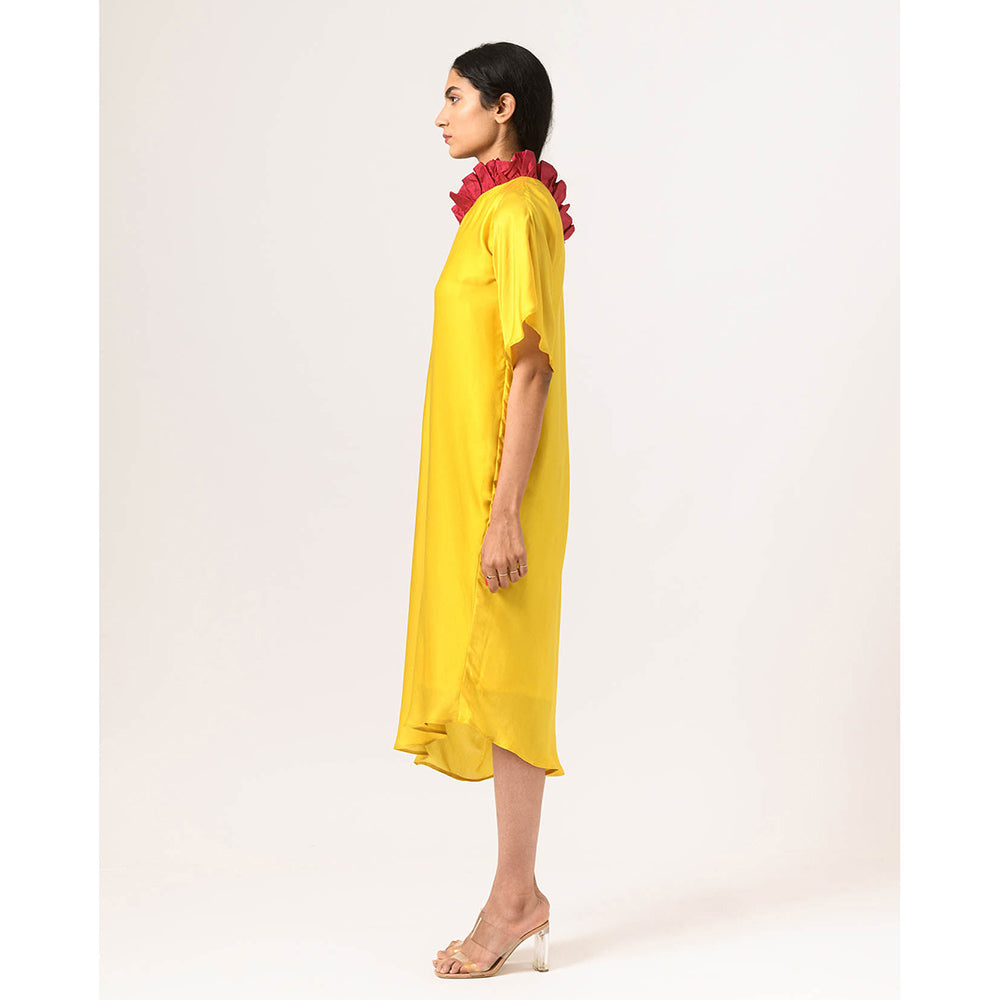 NEORA BY NEHAL CHOPRA Wine & Yellow One Shoulder Midi Dress