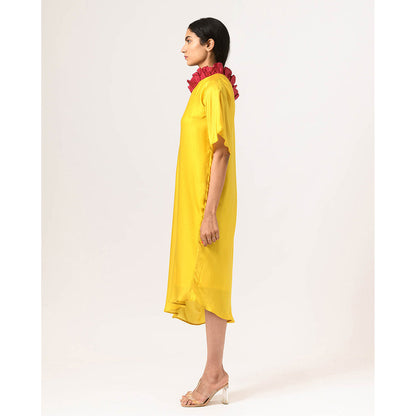 NEORA BY NEHAL CHOPRA Wine & Yellow One Shoulder Midi Dress