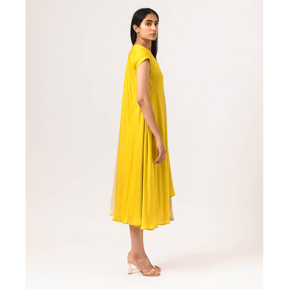 NEORA BY NEHAL CHOPRA Yellow Ecru Cap Midi Dress