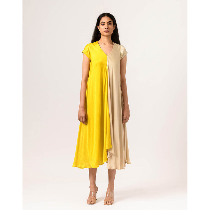 NEORA BY NEHAL CHOPRA Yellow Ecru Cap Midi Dress