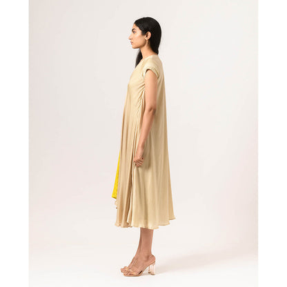NEORA BY NEHAL CHOPRA Yellow Ecru Cap Midi Dress