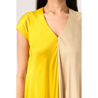 NEORA BY NEHAL CHOPRA Yellow Ecru Cap Midi Dress