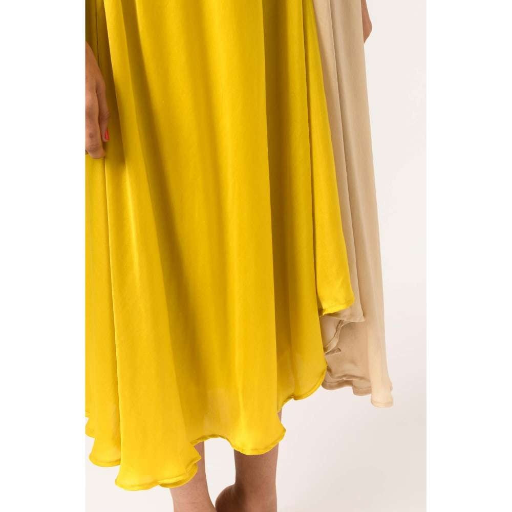 NEORA BY NEHAL CHOPRA Yellow Ecru Cap Midi Dress