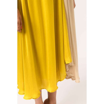 NEORA BY NEHAL CHOPRA Yellow Ecru Cap Midi Dress