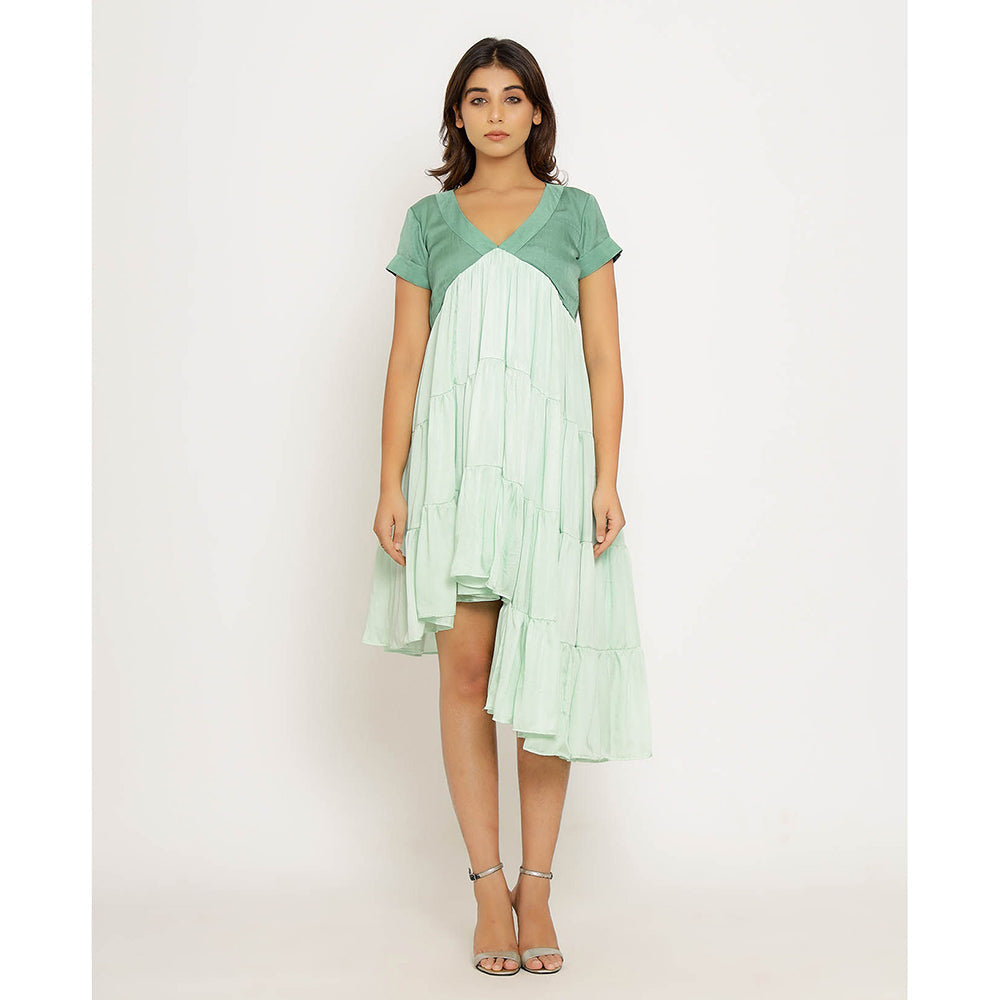 NEORA BY NEHAL CHOPRA Teal & Tea Green Asymmetrical Midi Dress
