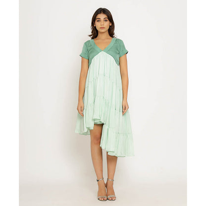 NEORA BY NEHAL CHOPRA Teal & Tea Green Asymmetrical Midi Dress