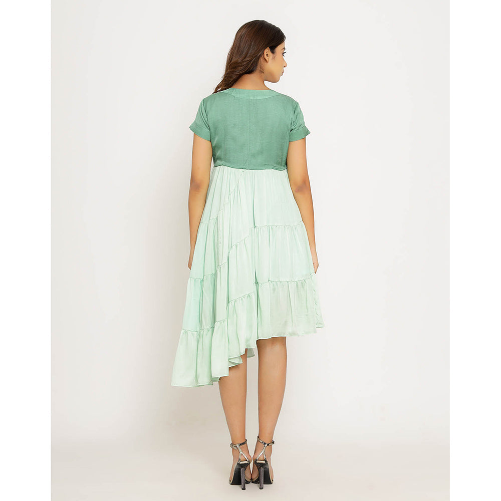 NEORA BY NEHAL CHOPRA Teal & Tea Green Asymmetrical Midi Dress