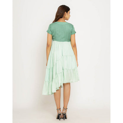 NEORA BY NEHAL CHOPRA Teal & Tea Green Asymmetrical Midi Dress