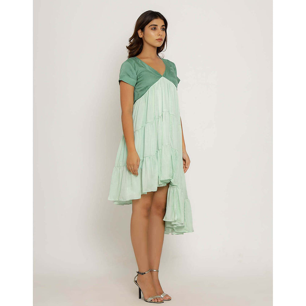 NEORA BY NEHAL CHOPRA Teal & Tea Green Asymmetrical Midi Dress