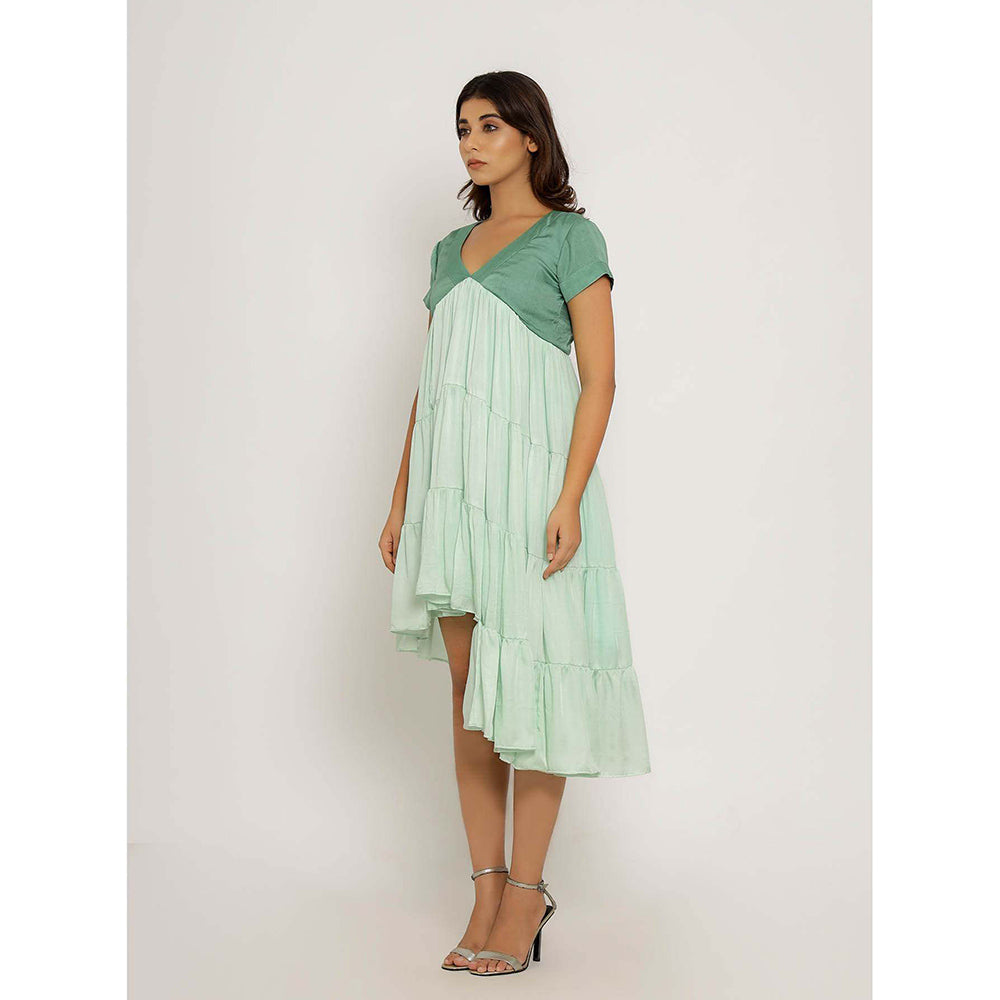 NEORA BY NEHAL CHOPRA Teal & Tea Green Asymmetrical Midi Dress