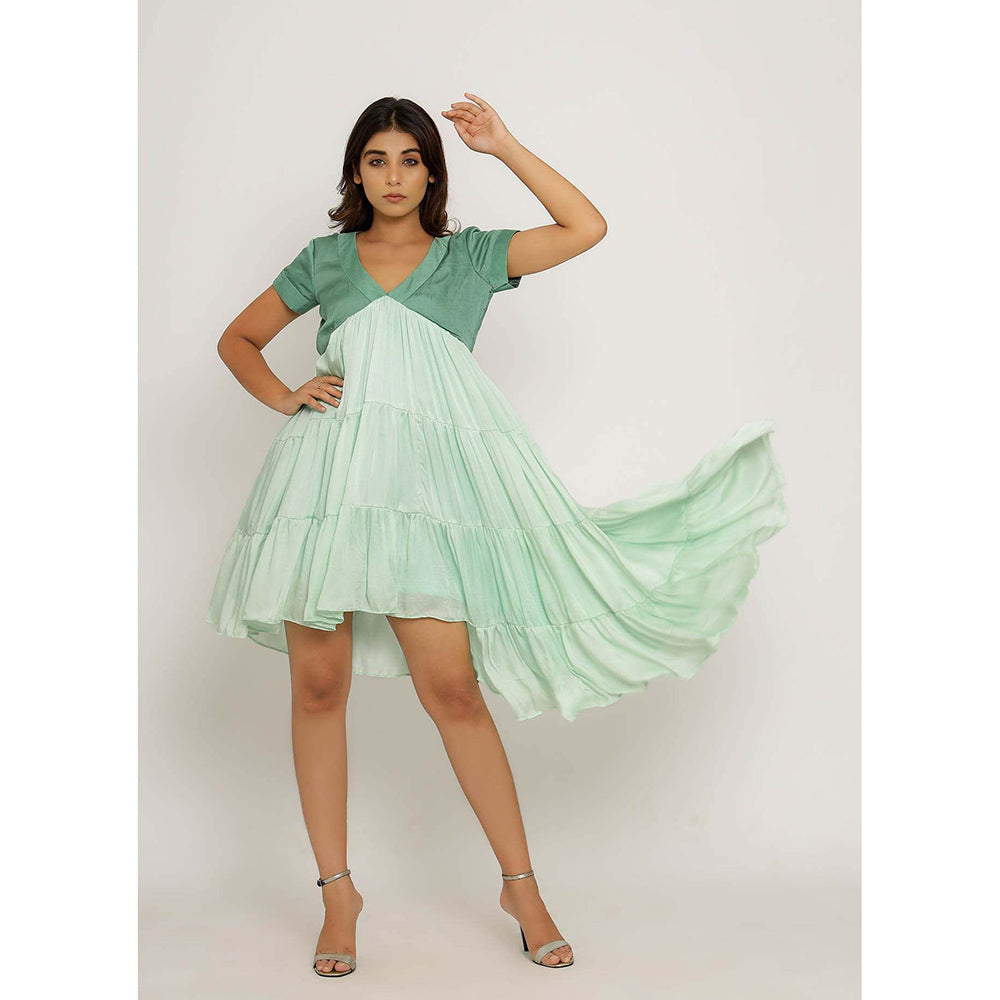 NEORA BY NEHAL CHOPRA Teal & Tea Green Asymmetrical Midi Dress