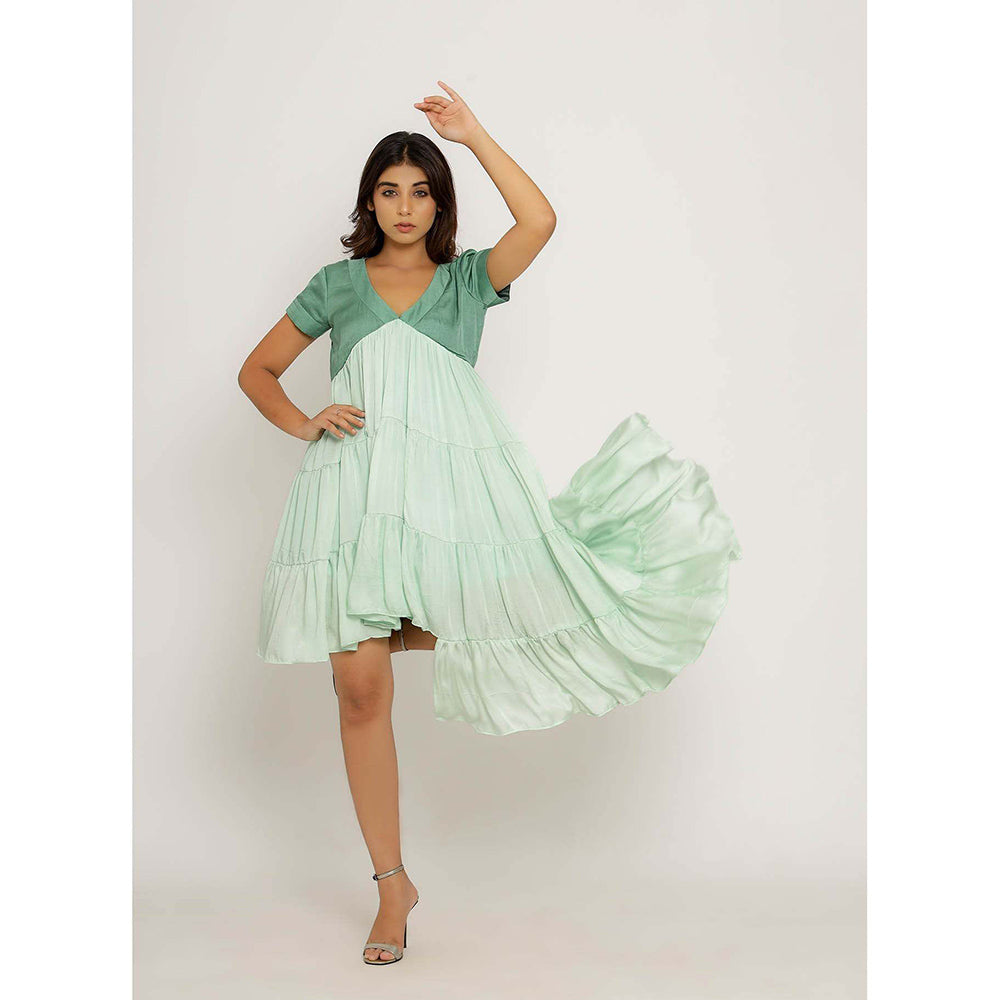 NEORA BY NEHAL CHOPRA Teal & Tea Green Asymmetrical Midi Dress
