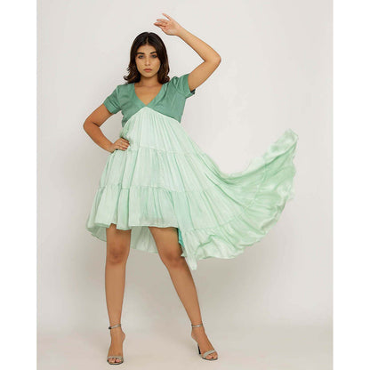 NEORA BY NEHAL CHOPRA Teal & Tea Green Asymmetrical Midi Dress