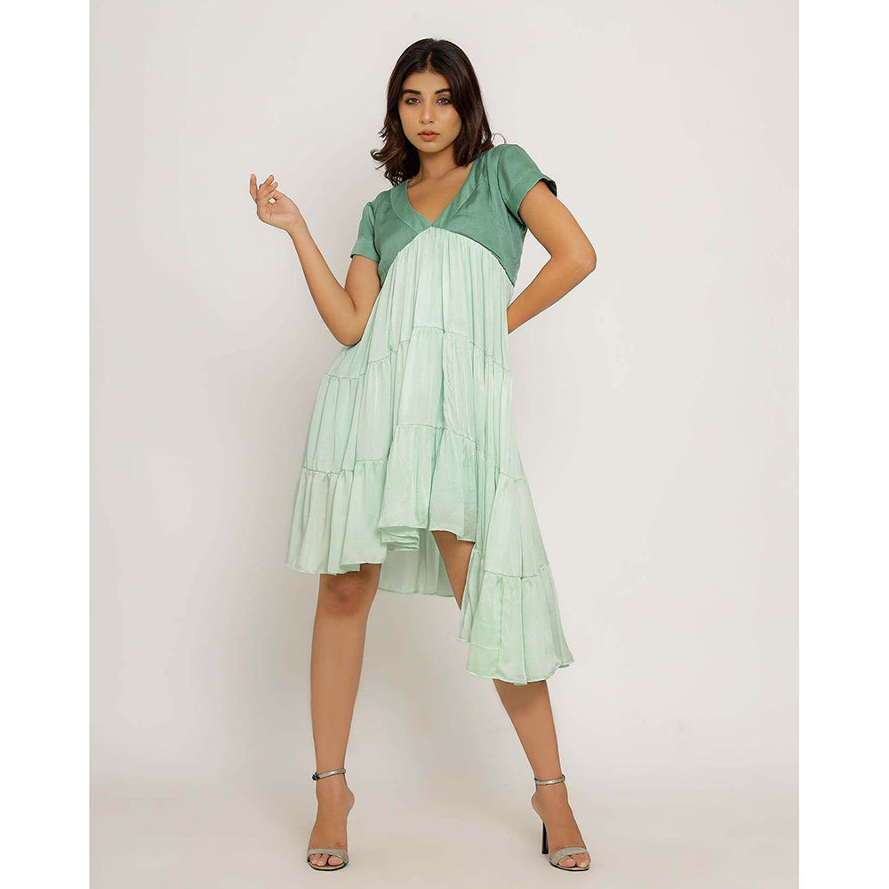 NEORA BY NEHAL CHOPRA Teal & Tea Green Asymmetrical Midi Dress